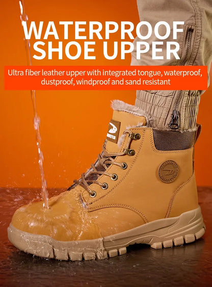 Winter Warm Men's Work Safety Boots Waterproof Sturdy Steel Toe Shoes Sports Shoes Safety Protection Cold Prevention
