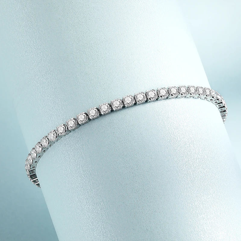 Sparkling 100% Real 0.1ct 3mm Full Moissanite Bracelet for Woman Girl Party S925 Sterling Silver Diamond 2mm Link Bracelets