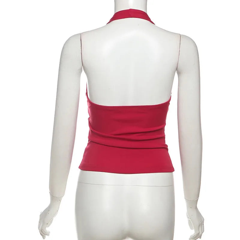 Sexy Fashion Vest Women Halter V-Neck Off Sleeves Backless Skinny Look Thinner Hot Chick Fashionable Atmosphere Style Top