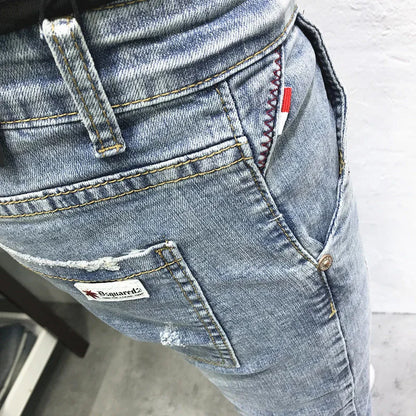 2024 Spring and Autumn New Fashion Trend Solid Color Elastic Small Legs Men's Casual Slim Comfortable High Quality Denim Pants