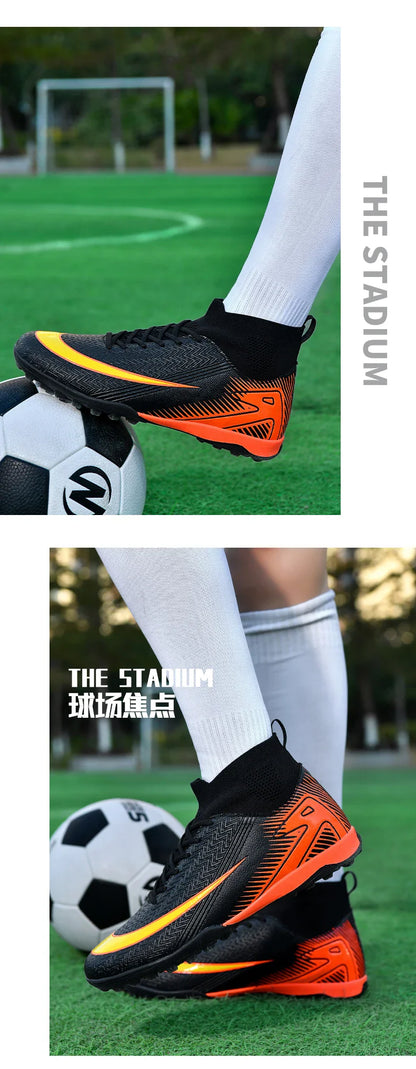High Top Men Soccer Shoes Professional Football Boots Breathable Wear Resistant Training Match Sneakers Non Slip for Adult Sport