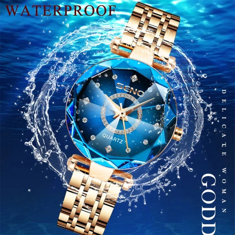 Ocean Star Women Crystal Watch 2025 Top Brand Luxury Rose Gold Women Bracelet Watch For Ladies Wrist Watch Relogio Feminino