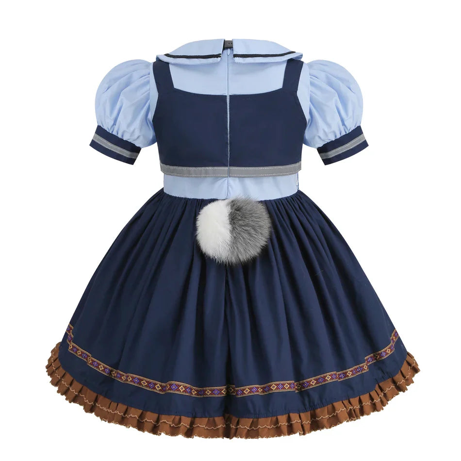 Judy Cosplay Costume Kids Carnival Party Dress Girls Tie Headdress Belt Socks Sets Police Role Play Movie Uniform Birthday Gift