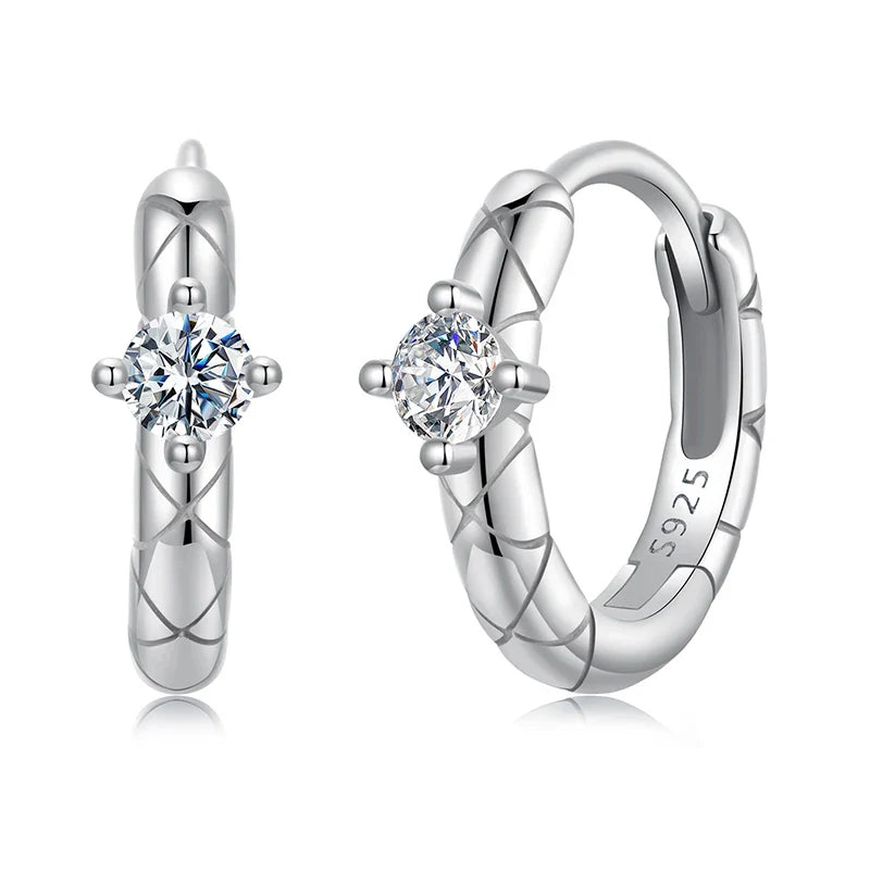 Gold Plated Moissanite Pattern Hoop Earrings for Women, 925 Sterling Silver Round Cut Lab Diamond Hypoallergenic Earrings
