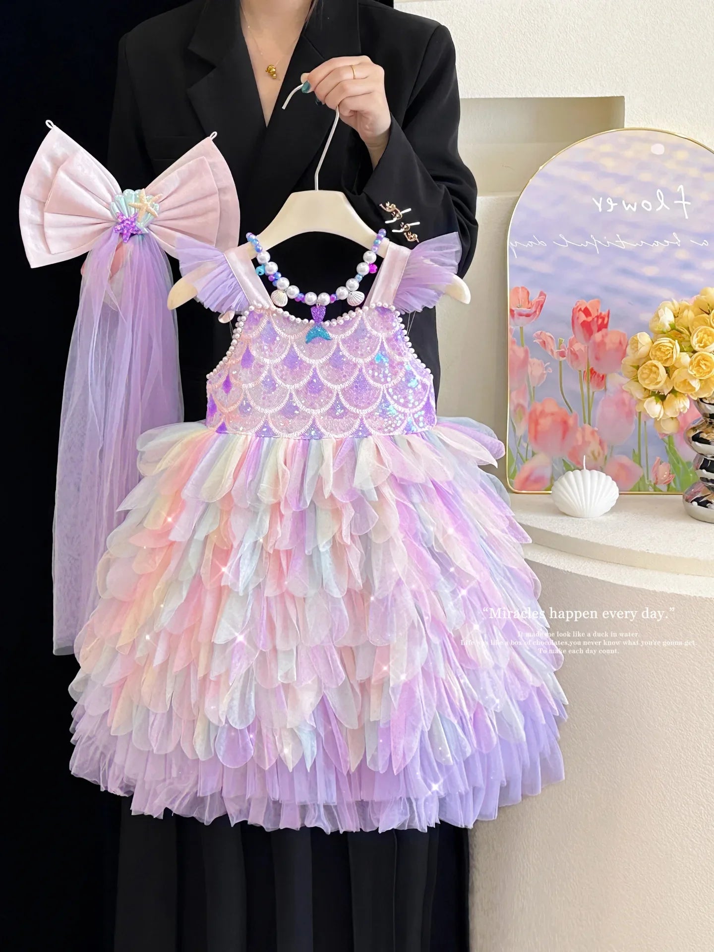 Vestido de Princesa Sereia Vestido de Verão para Meninas Vestido de Aniversário com Alças de Luxo para Meninas Lolita Pongsa