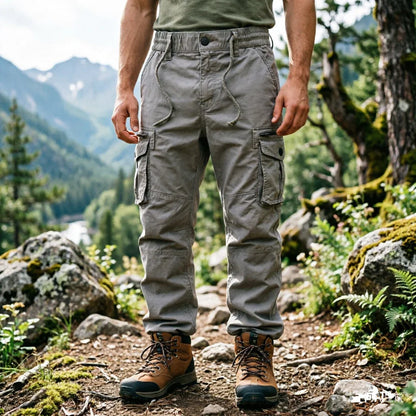 Large Pocket Loose Overalls Men's Outdoor Sports Jogging Tactical Pants Elastic Waist Pure Cotton Casual Work Pants Cargo Pants
