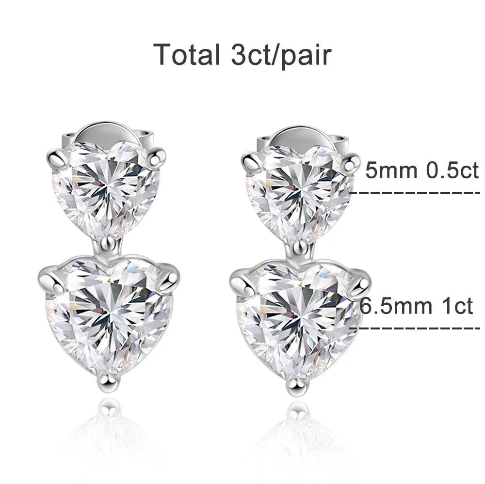 Heart Cut Moissanite Drop Earrings for Women GRA Certified Lab Gemstone s925 Sterling Silver Plated White Gold Earring