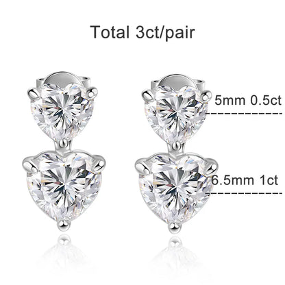 Heart Cut Moissanite Drop Earrings for Women GRA Certified Lab Gemstone s925 Sterling Silver Plated White Gold Earring
