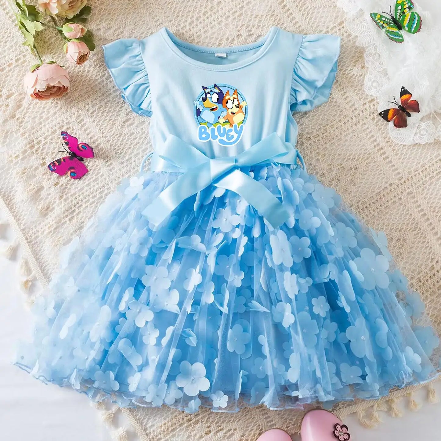 Girls Summer Dress Cartoon Bow Tutu Dress 3D Butterfly Cute Cotton Party Casual Dress for Baby 2-6 Years