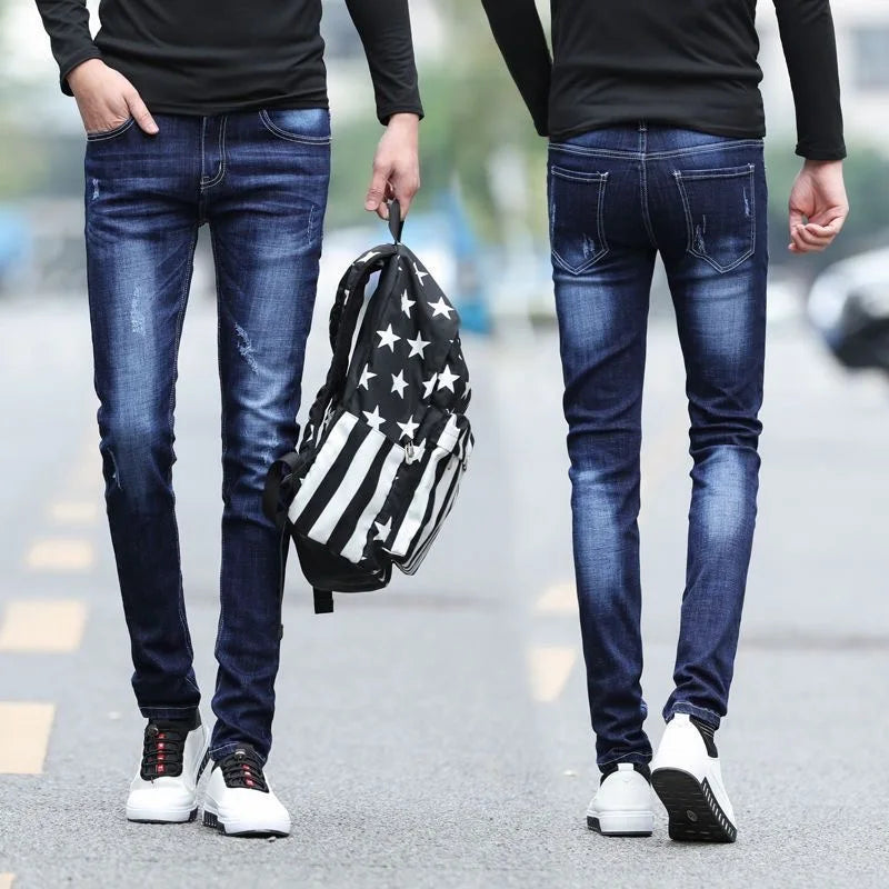 Spring and Autumn Fashion Trend Solid Color Retro Sports Straight Leg Jeans Men's Casual Comfortable Elastic High-Quality Jeans