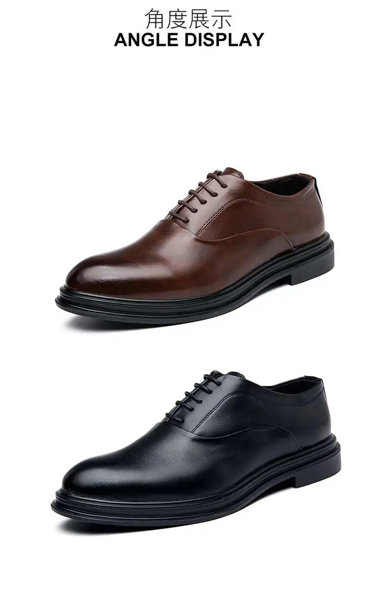 Business Formal Leather Shoes Men's Casual with Suit Low Top Solid Wedding Shoes Color Fashion Oxford Shoes Pointed Office Shoes