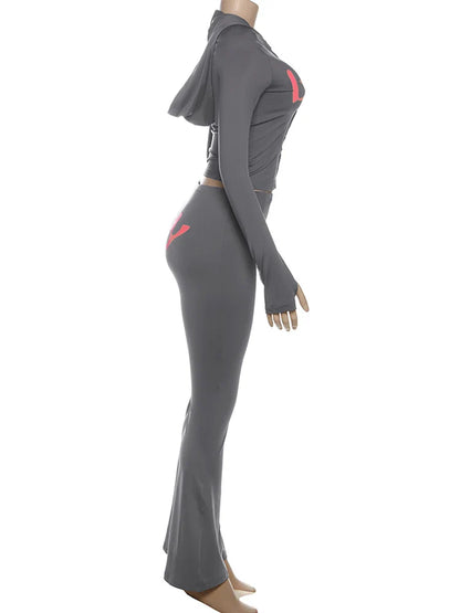 Letter Print 2 Piece Set Women Tracksuit Hooded Jacket+Leggings Matching Stretch Streetwear Casual Sporty Outfits