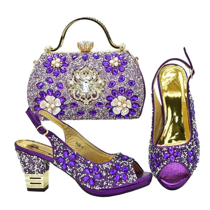2026 Italian Shoes and Bags Matching Set with Rhinestone Plus Size Shoes Luxury Italian Shoe and Bag Set Wedding Shoes Bride