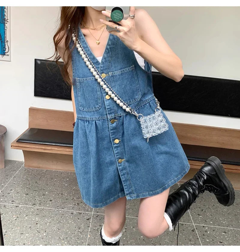 Cowboy Shoulder Strap Dress Female Design Sense Niche Spring And Autumn Slimming Sleeveless Camisole Vest Short Skirt