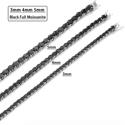 3mm 4mm 5mm Black Moissanite Tennis Bracelet For Women Men Gift 100% S925 Sterling Silver Plated 18K Hand Chain Jewelry