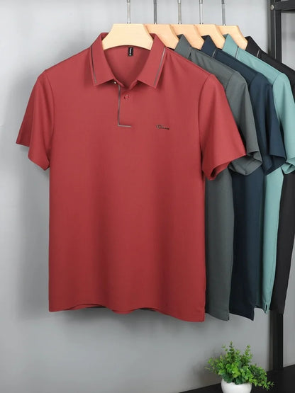 Luxury summer new ice silk breathable polo shirt men's short sleeve high-end exquisite letter embroidery casual lapel T-shirt