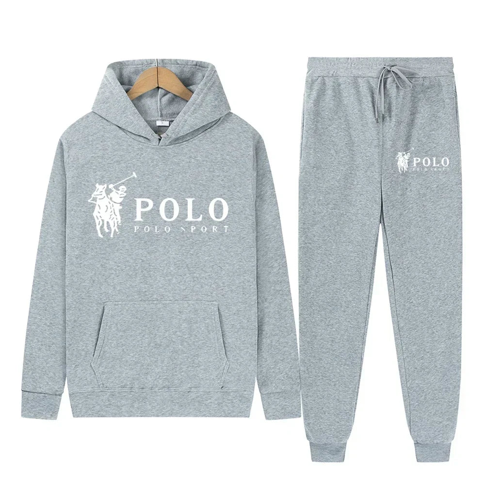 Winter and autumn fleece thickened hooded pullover sweater jacket for men, casual sports outfit, two-piece set for men