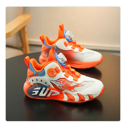 Rotary Buckle Children's Sports Shoes Fashion Orange Sports Shoes For Boys Girls Non-slip Platform Casual Sneakers Kids Trainers
