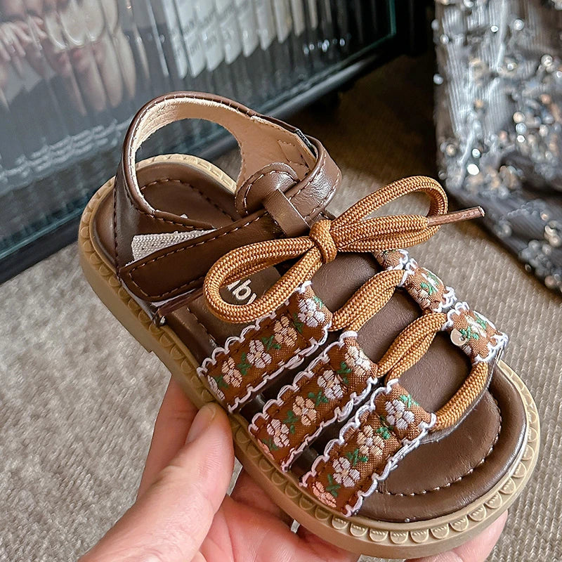 Baby Girls Hot Sale Summer Princess Fashionable Embroidery Soft Hollow Sandals Kid Elegant School Lightweight Cute Walking Shoes
