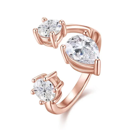 Pear/round Cut Adjustable Moissanite Rings for Women Ideal Cut Female S925 Sterling Silver Plated 18K Lab Diamond Band
