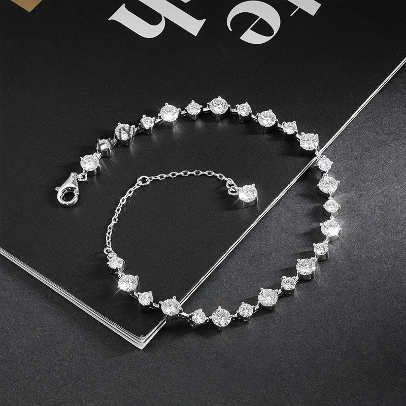 New In D Color 3/4mm Full Moissanite Tennis Bracelet For Women Lady S925 Silver GRA Certified Diamond Link Bracelets Gift