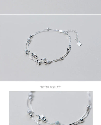New 925 Sterling Silver Beads Ball Stars Double Layer Bracelet For Women Charm Bracelet Engagement Original Fine Jewelry