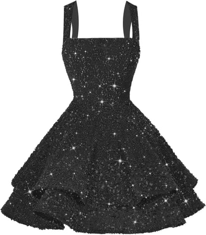 Vestidos de formatura curtos de lantejoulas para adolescentes 16 sessões de fotos Vestido de festa em camadas Vestido de coquetel Vestido de noite Vestido de formatura