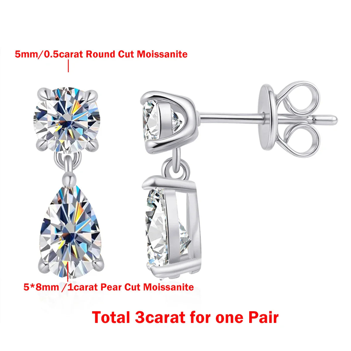 3cttw  Certified Oval/Round Cut Moissanite Diamond Drop Earrings for Women 100% 925 Sterling Silver Stud Earring Fine Jewelry