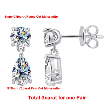 3cttw  Certified Oval/Round Cut Moissanite Diamond Drop Earrings for Women 100% 925 Sterling Silver Stud Earring Fine Jewelry