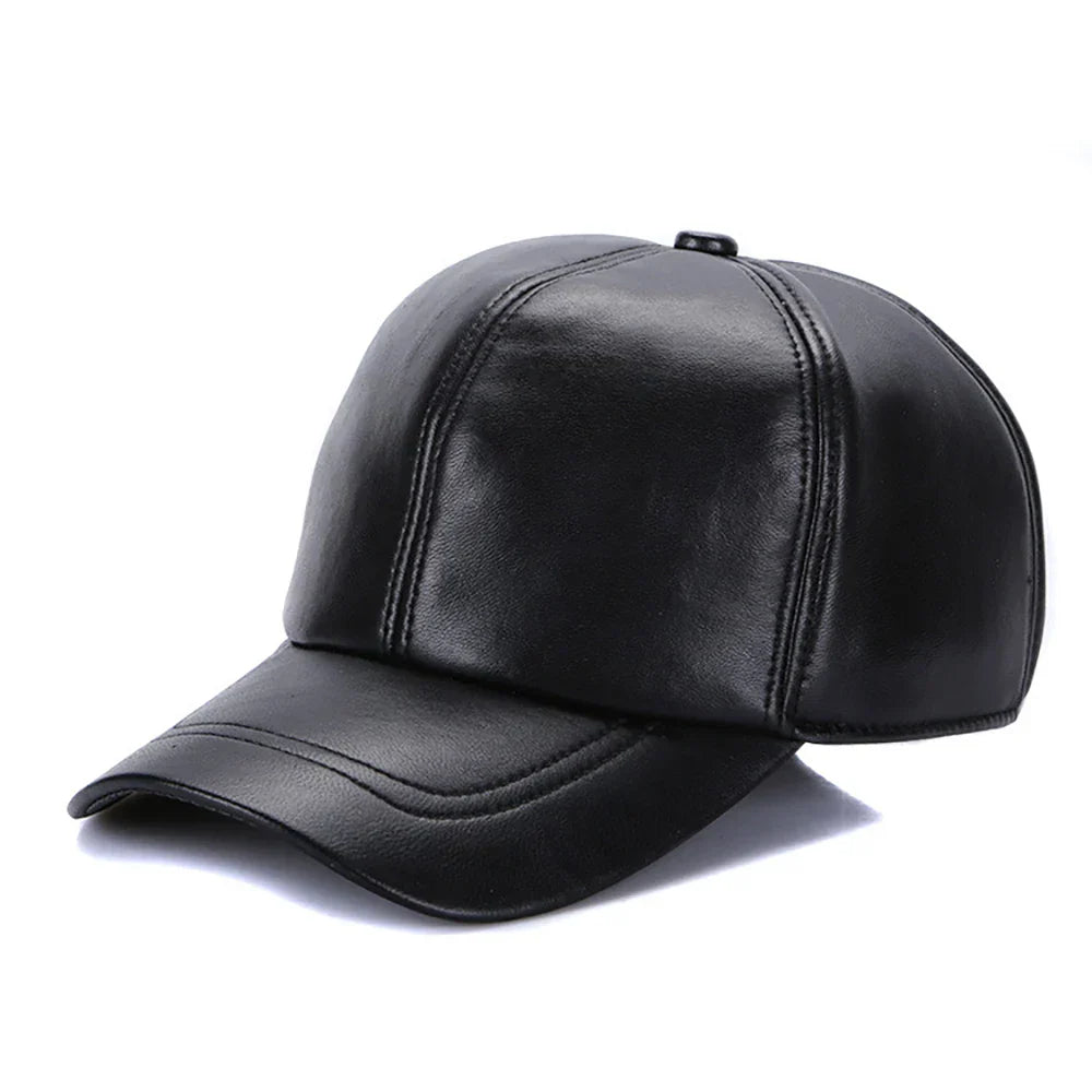 New 2026 Street Hip Hop Hat Leather Hat Fashion Adult Leather Hat Men's Warm Leather Baseball Cap Male Men Outdoor Windproof Hat