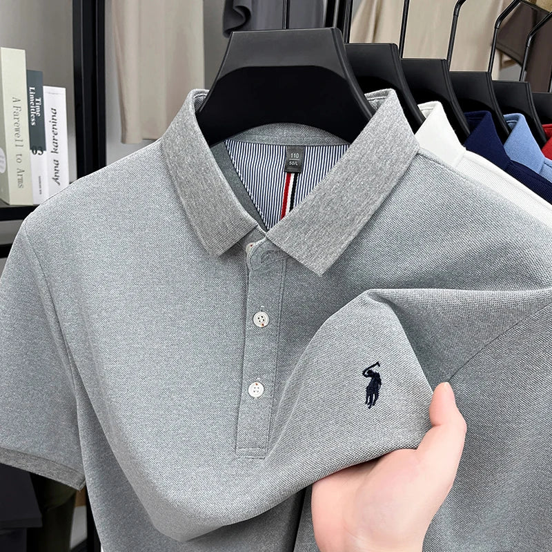 Luxury brand short sleeve men polo shirt summer ice silk breathable high-end pony embroidery design casual business Paul T-shirt