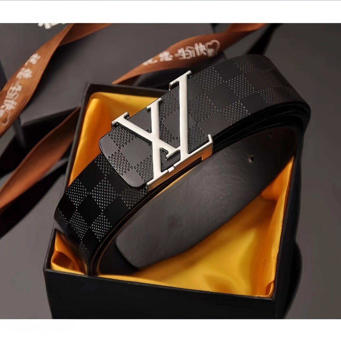 Light Luxury Mens Leather Belt Smooth Buckle Genuine Cowhide Perforated Pattern Fashion Trendy High End Versatile