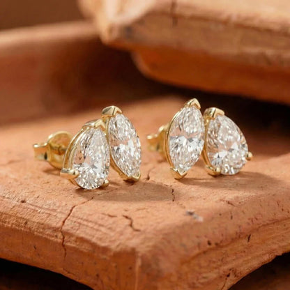 4cttw Marquise&Pear Cut Moissanite Stud Earrings with Certificate 2Diamond Ear Studs for Women Wedding S925 Silver Fine Jewelry