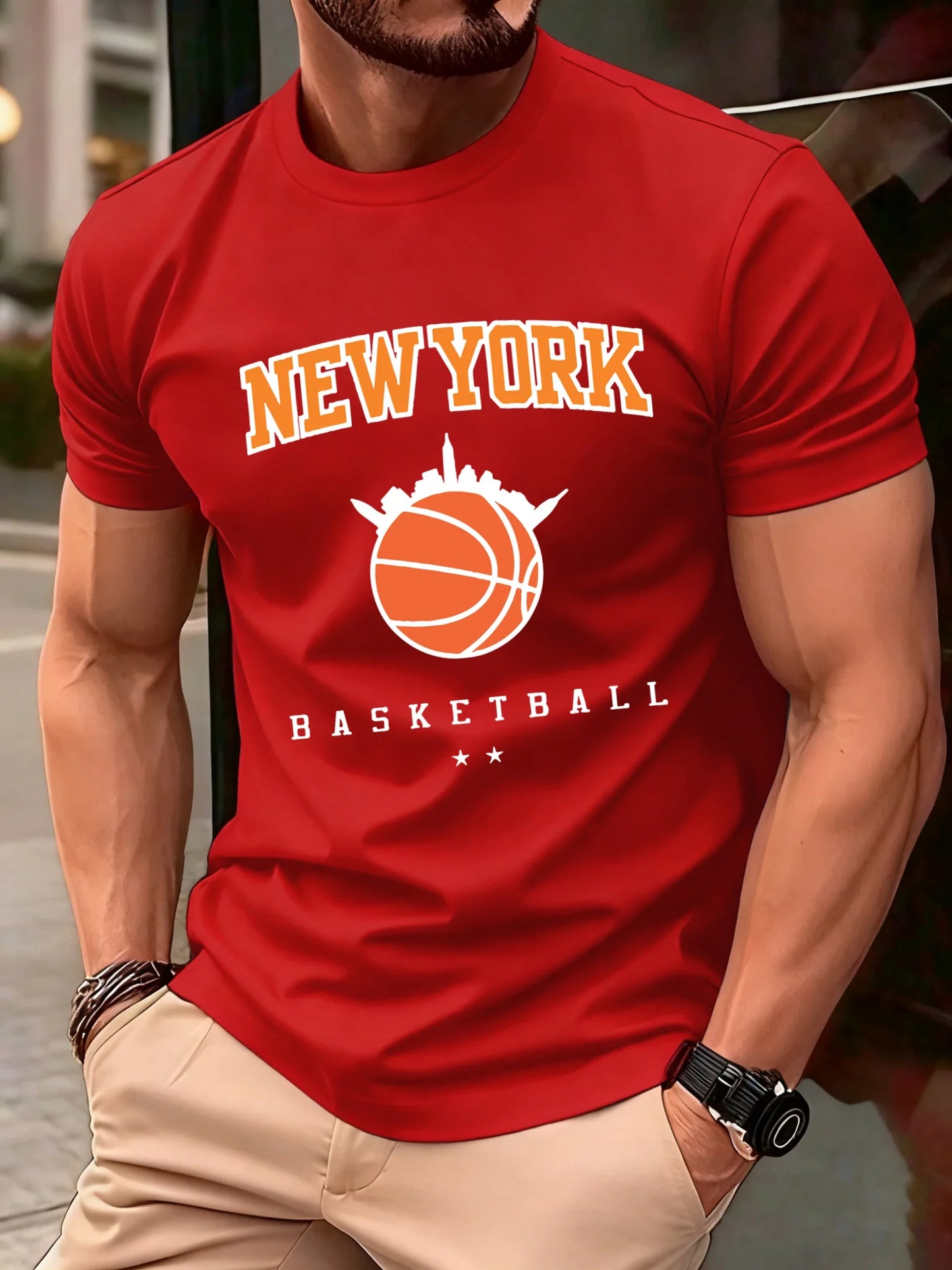 New York Basketball Game Print Men T Shirts Hip Hop O-Neck T-Shirt Soft Cotton Male Sportswear Casual Comfortable Clothes