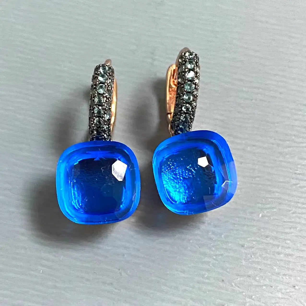 Classic Nudo Earrings Inlay Blue Topaz Zircon With Black Gun Plated Brown Crystal Earrings Fashion Jewelry Gift For Women