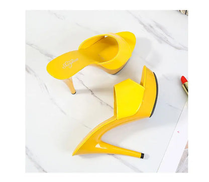 Slippers Women Summer 2022 New Black High Heels 13 CM  Color Club Sexy High Platform Thin  Party Girl Show Sandals  Size 34-43