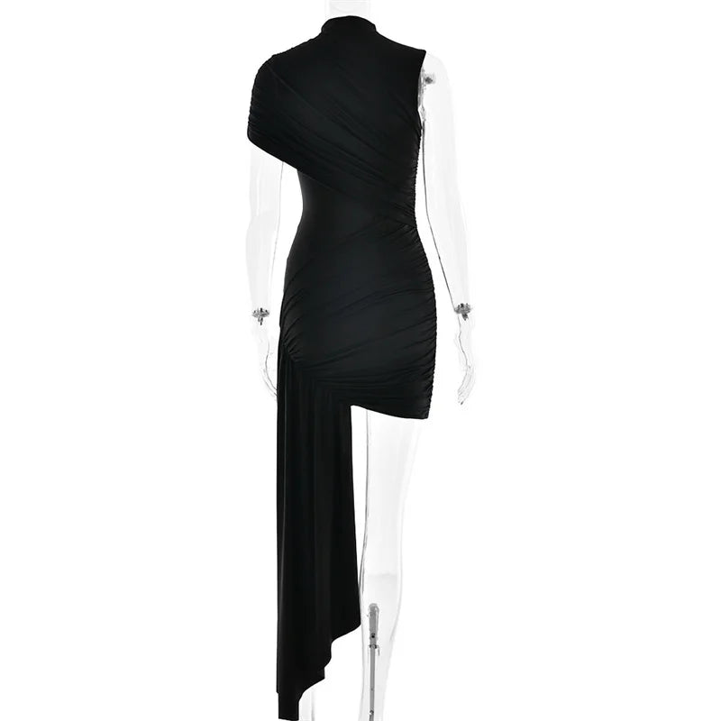 Summer Draped Ruched Sexy Mini Dress Women 2025 New Irregular High Waist Slim Fit Dress Female Elegant Club Tank Dress