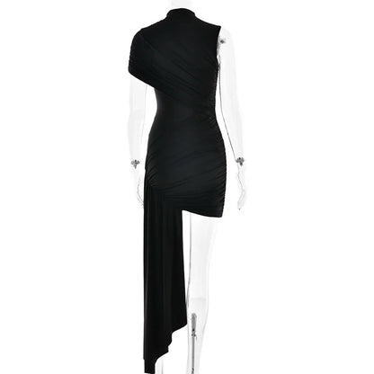 Summer Draped Ruched Sexy Mini Dress Women 2025 New Irregular High Waist Slim Fit Dress Female Elegant Club Tank Dress