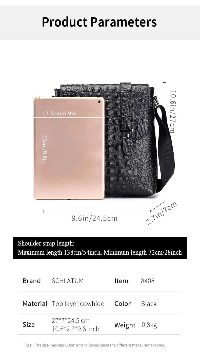 Genuine Leather Men's Crocodile Pattern Shoulder Bag Fashion Men Messenger Chest Bag Vintage Crossbody Travel Bag
