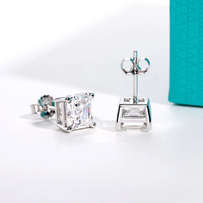 Classic Asscher Moissanite Stud Earrings 1cttw-6cttw D Color VVS1 925 Sterling Silver Women's Jewelry