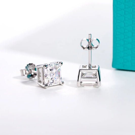Classic Asscher Moissanite Stud Earrings 1cttw-6cttw D Color VVS1 925 Sterling Silver Women's Jewelry