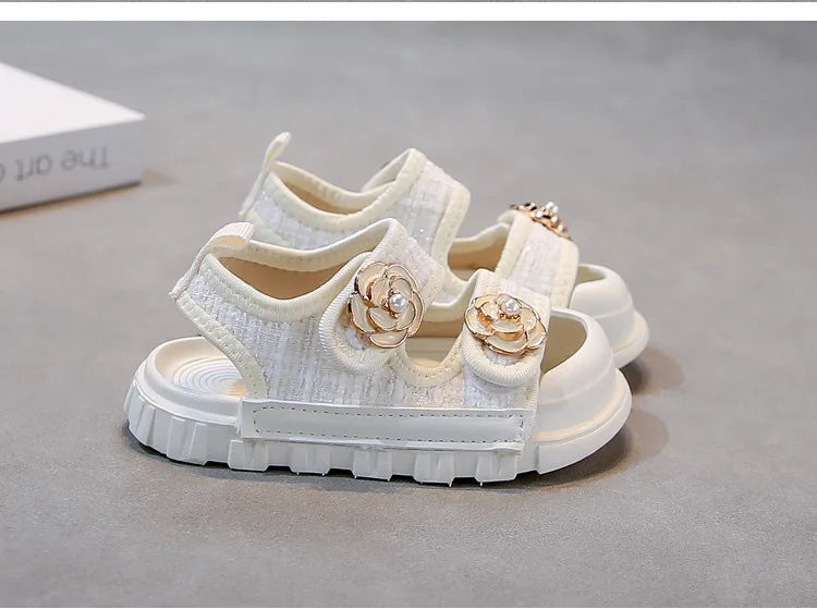 Rose Sweet Style Sandals Summer Solid Color Girls Baby Sandals Open Toe Small PU Slipper Shoes Size 21-35