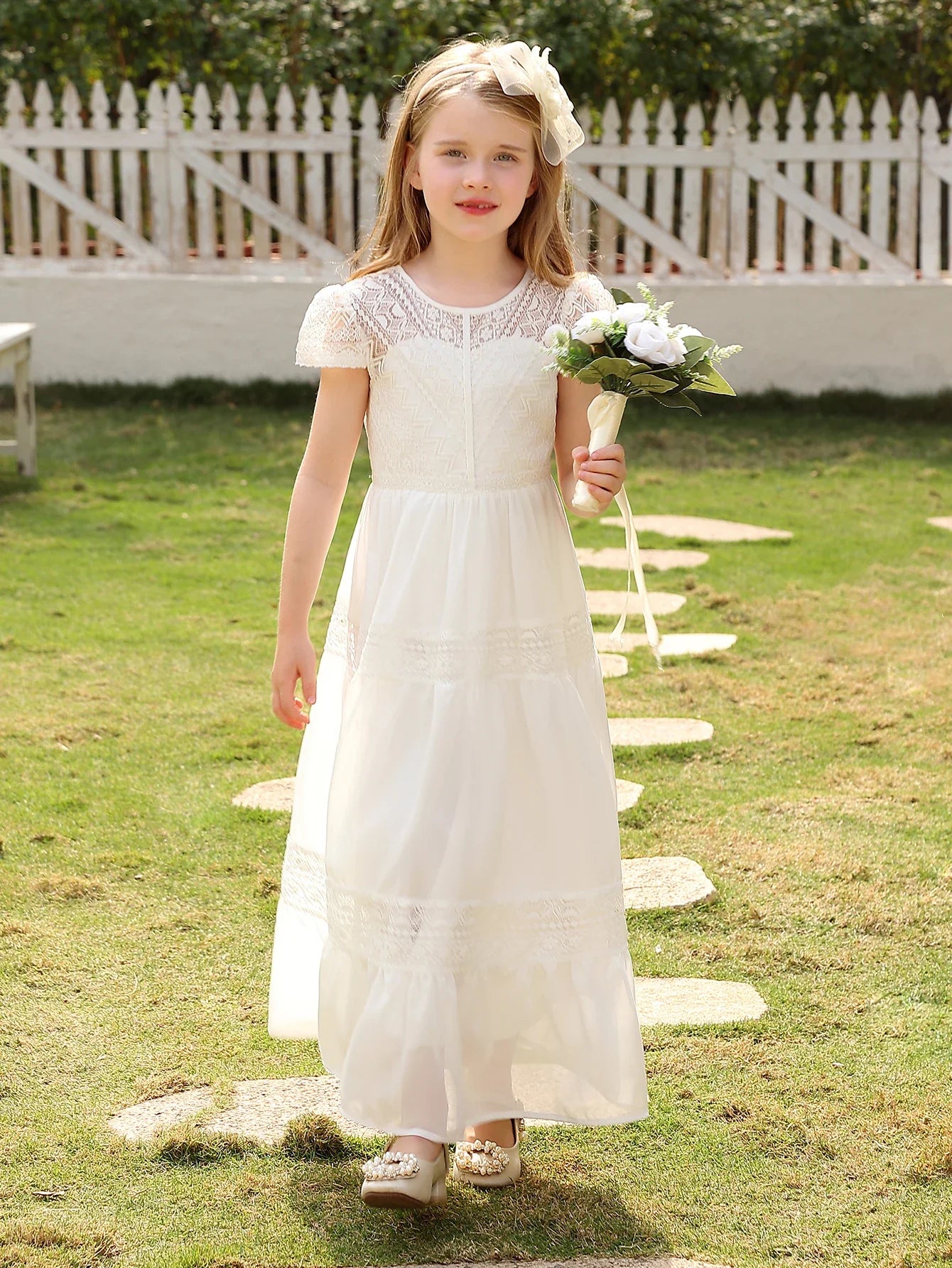 Children's Vintage Wedding Flower Girl Dresses Beach Holiday Lace Backless Long Dresses Girls' Communion Dresses