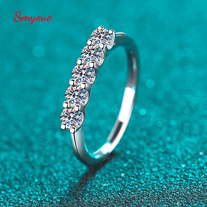 Solid 925 Silver 3mm Moissanite Diamond Engagement Ring for Women Half Enternity 0.5ct Moissanite Wedding Band Jewelry