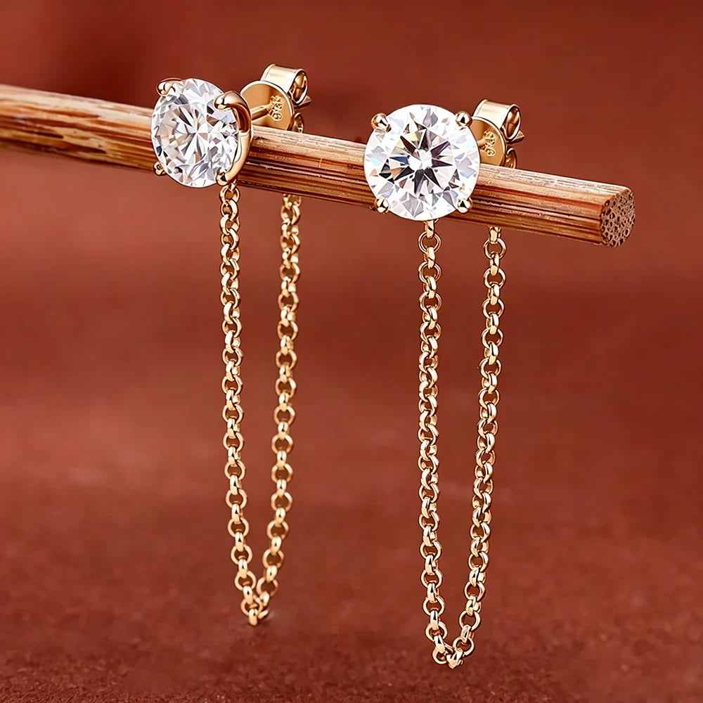 0.5-5carat Round brilliant Cut Moissanite Chain Earrings for Women Solitaire Lab Diamond Stud/Drop Earring 925 Silver with GRA
