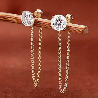 0.5-5carat Round brilliant Cut Moissanite Chain Earrings for Women Solitaire Lab Diamond Stud/Drop Earring 925 Silver with GRA