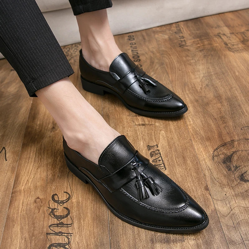 Classic Casual Leather Shoes For Men High Quality Social Office Shoes Men Slip On Loafers Flat Casual Business Leather Shoes Men