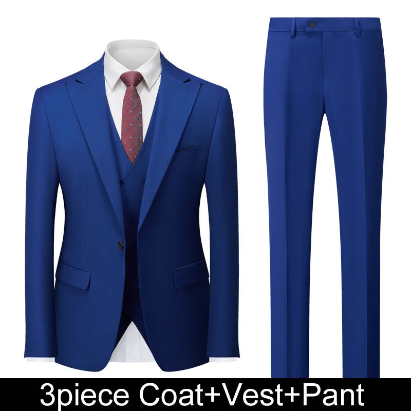 Men Suits Turn Down Collar Blazer Male Double-breasted Vest Straight-leg Pant Man Solid Business Wedding 3-piece Set