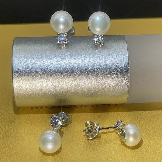 0.1ct 0.3ct Moissanite Pearl Earrings Women S925 Sterling Silver with White Gold Plated Wedding Party Designer Earring