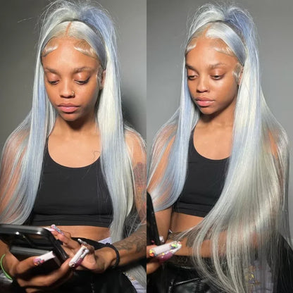 13x6 Silver Grey Colored Lace Front Wigs For Women 613 Blonde Body Wave Remy Transparent Lace Frontal Human Hair Wig Pre Plucked